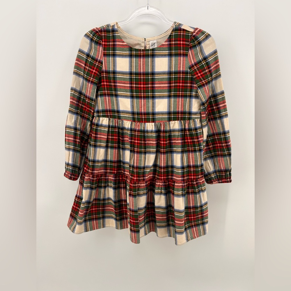 GAP Kids Size M 8 Girls Longsleeve Plaid Christmas Cotton Dress Fully Lined